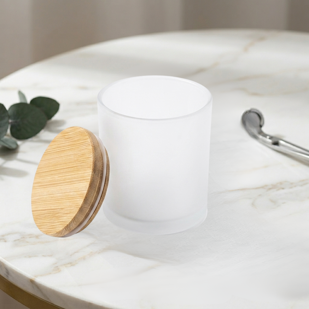 Envase Vidrio Biselado Con Tapa De Madera