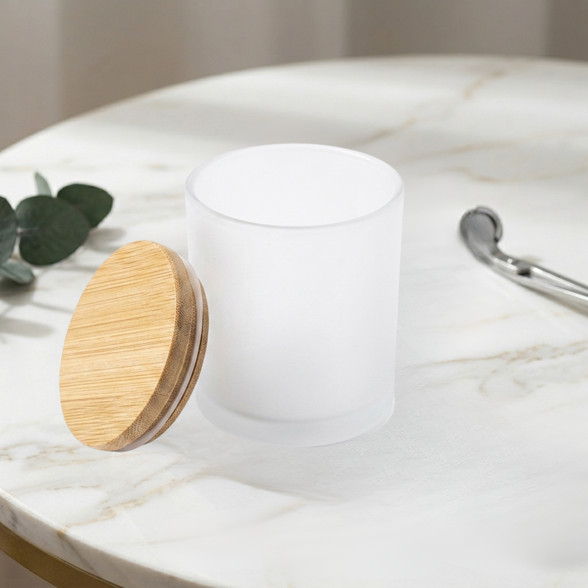 Envase Vidrio Biselado Con Tapa De Madera