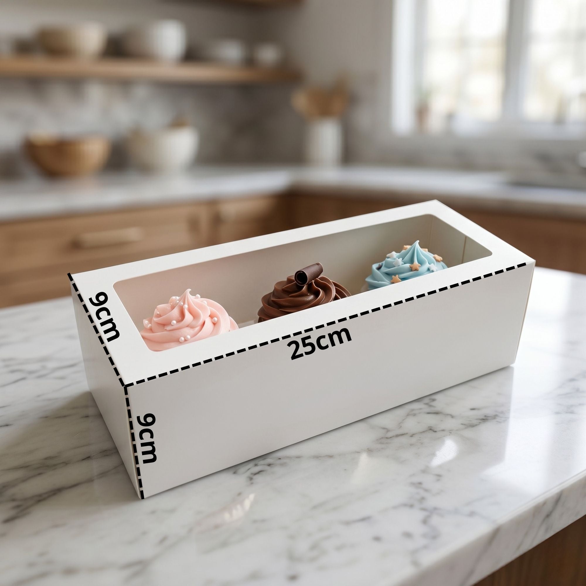 Caja Para 3 Cupcakes 25x9x9