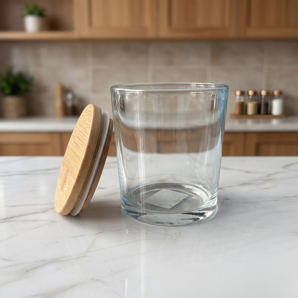 Botella Vidrio Transparente 300ML Tapa Madera