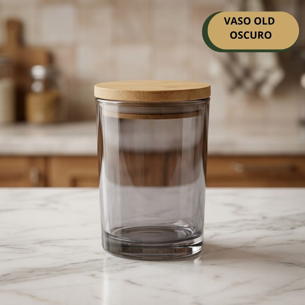 Vaso Old Oscuro + Tapa Madera