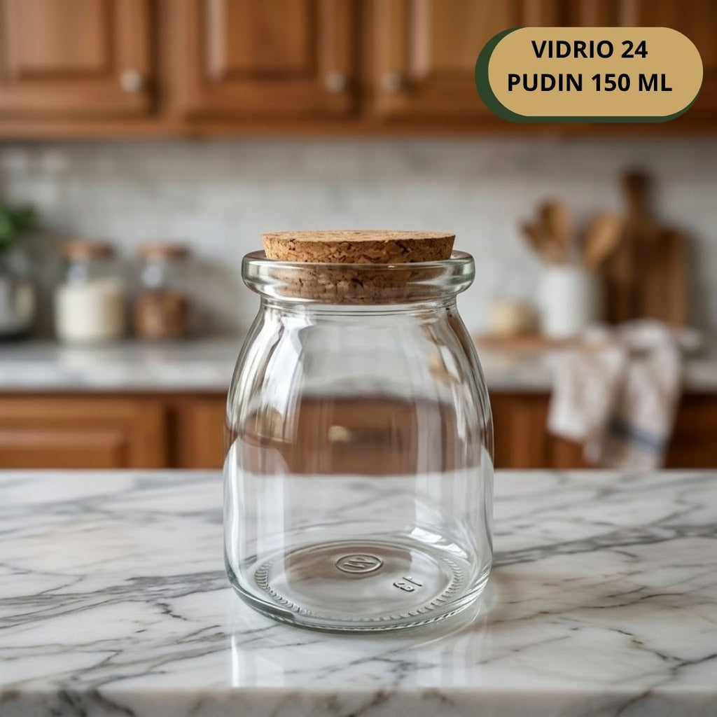 Botella Vidrio 24 Pudin+Corcho 150 ML