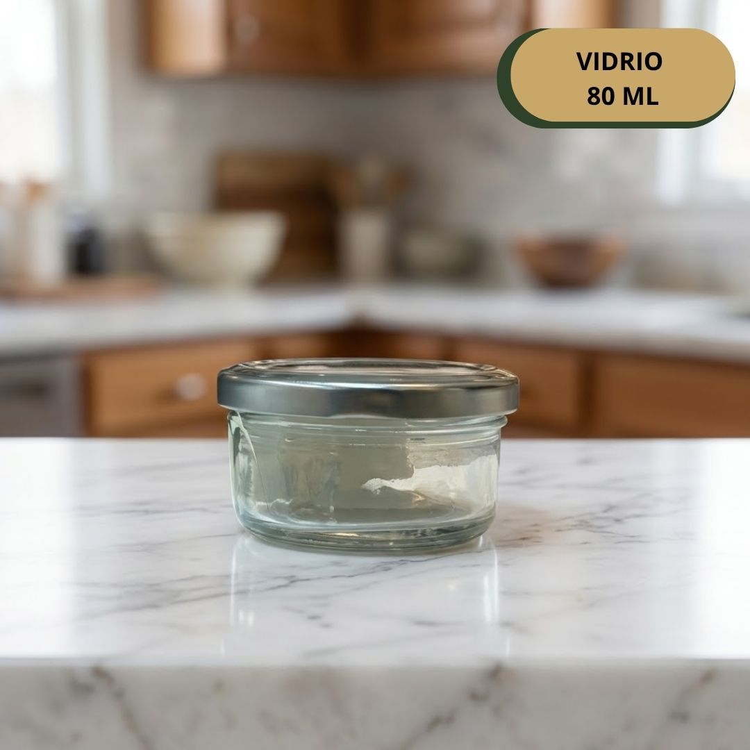 Frasco Vidrio 80 ML + Tapa Plateada