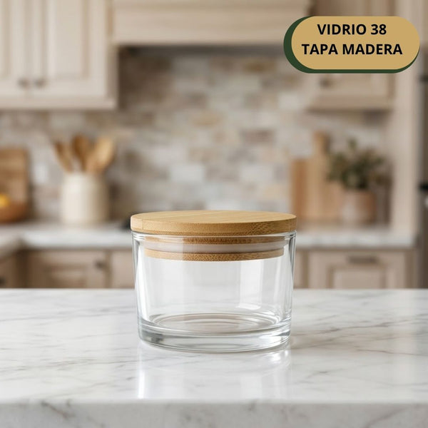 Vidrio 38 +Tapa Madera 140 ML