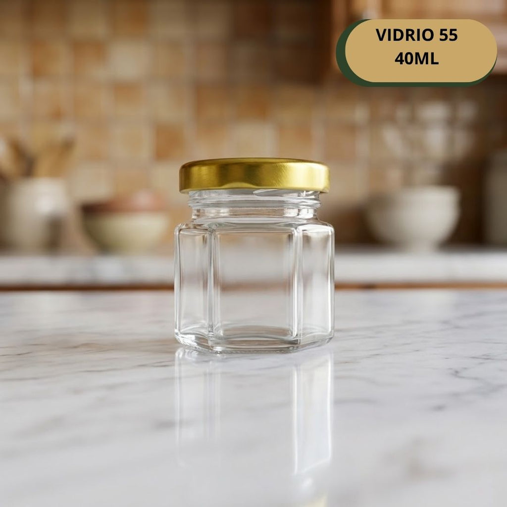 Botella Vidrio 55 X 40ML Hexagonal